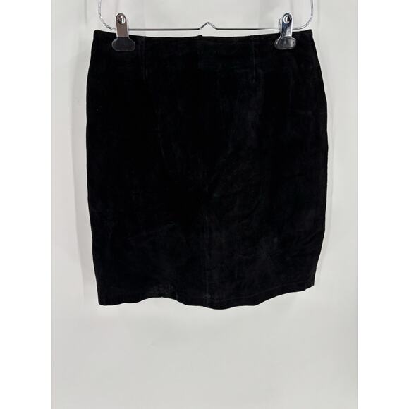 Cayenne Leather Vintage Skirt Womens 10 Black Suede Knee Length Lined Zip Up - Picture 1 of 13